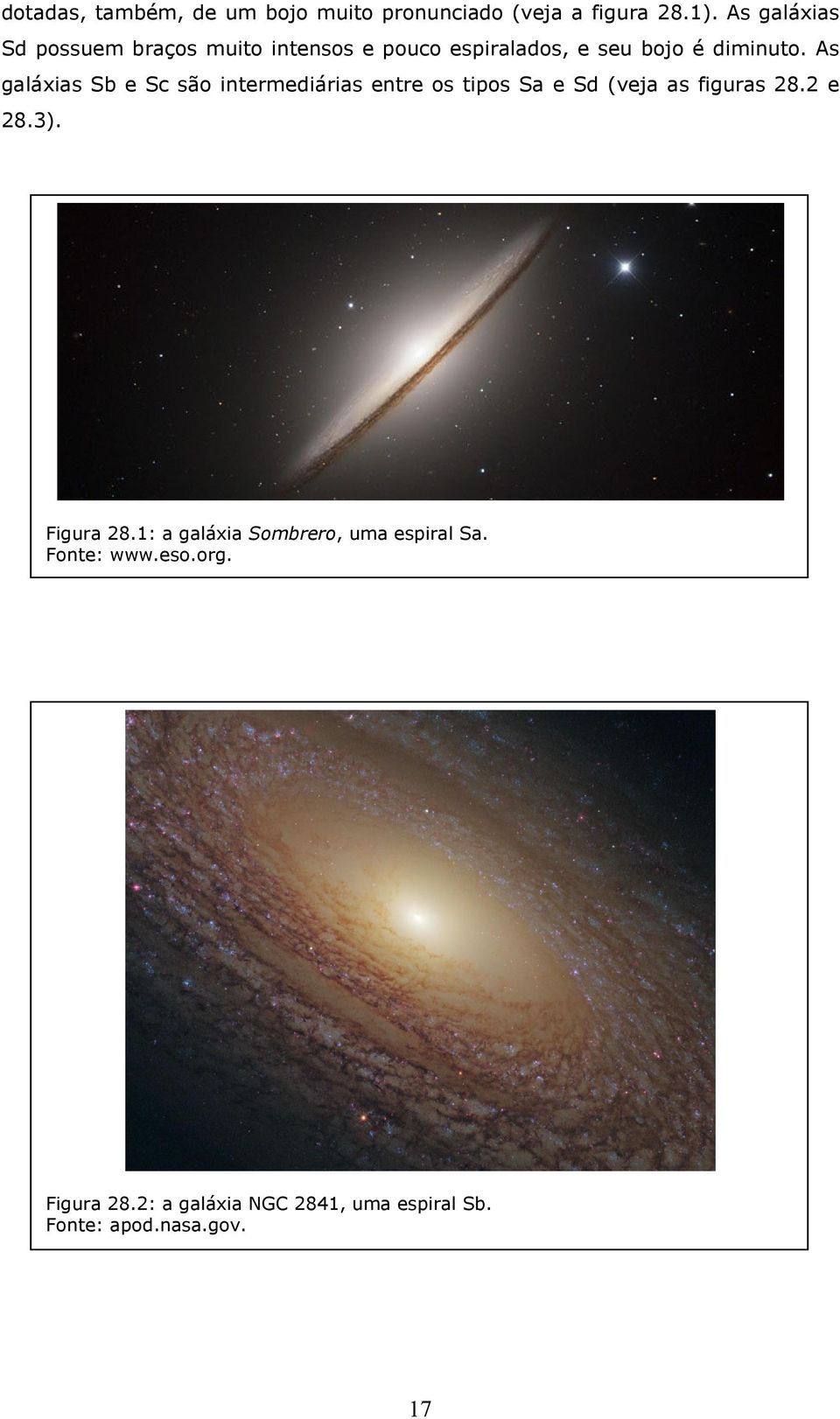 As galáxias Sb e Sc são intermediárias entre os tipos Sa e Sd (veja as figuras 28.2 e 28.3).