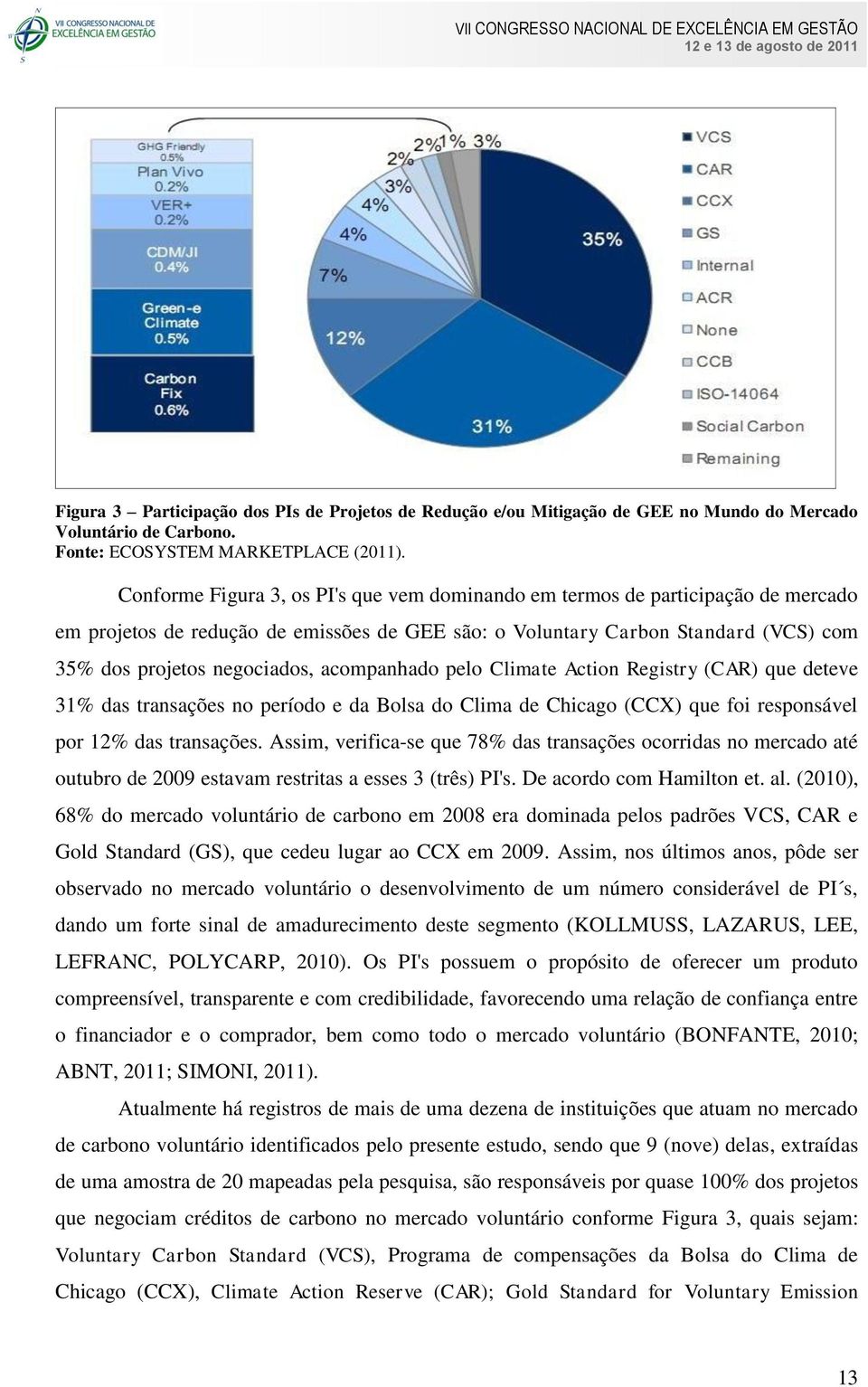 acompanhado pelo Climate Action Registry (CAR) que deteve 31% das transações no período e da Bolsa do Clima de Chicago (CCX) que foi responsável por 12% das transações.