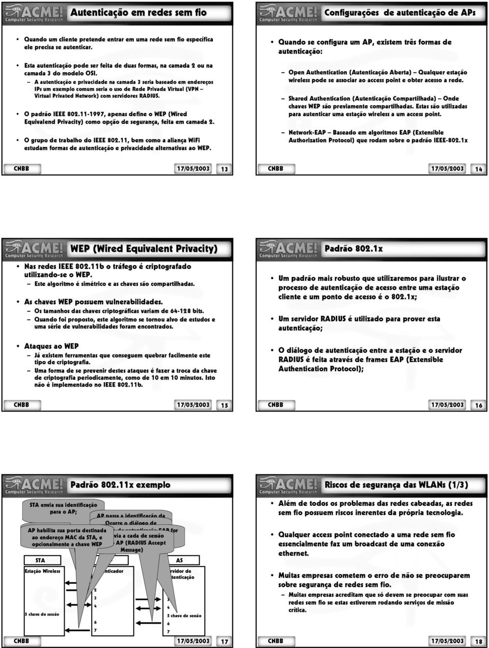 A autenticação e privacidade na camada 3 seria baseado em endereços IPs um exemplo comum seria o uso de Rede Privada Virtual (VPN Virtual Privated Network) com servidores RADIUS. O padrão IEEE 802.