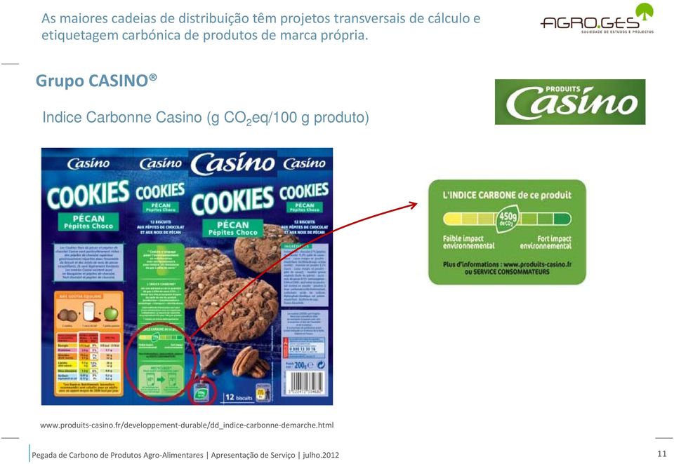 Grupo CASINO Indice Carbonne Casino (g CO 2 eq/100 g produto) www.produits casino.