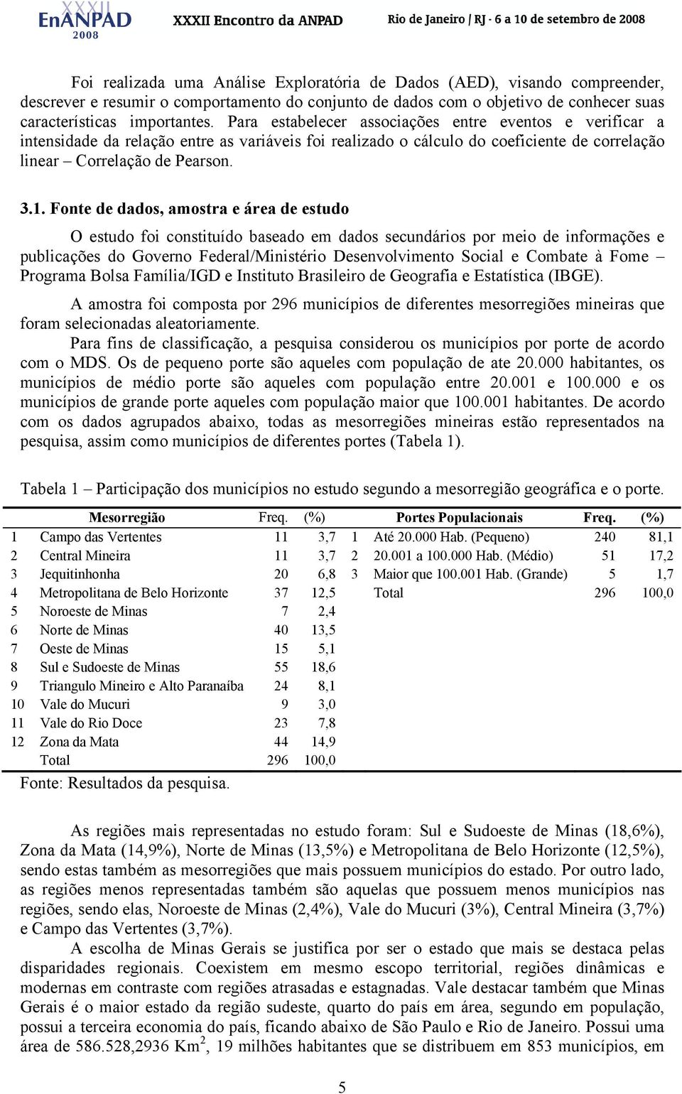 Fonte de dados, amostra e área de estudo O estudo foi constituído baseado em dados secundários por meio de informações e publicações do Governo Federal/Ministério Desenvolvimento Social e Combate à