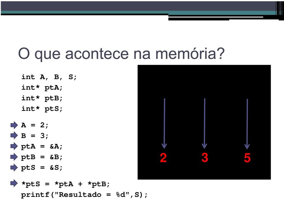 ptb = &B; pts = &S; 2 3 5 *pts =