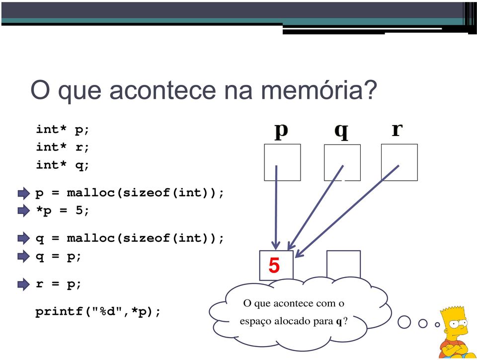 malloc(sizeof(int)); q = p; r = p;