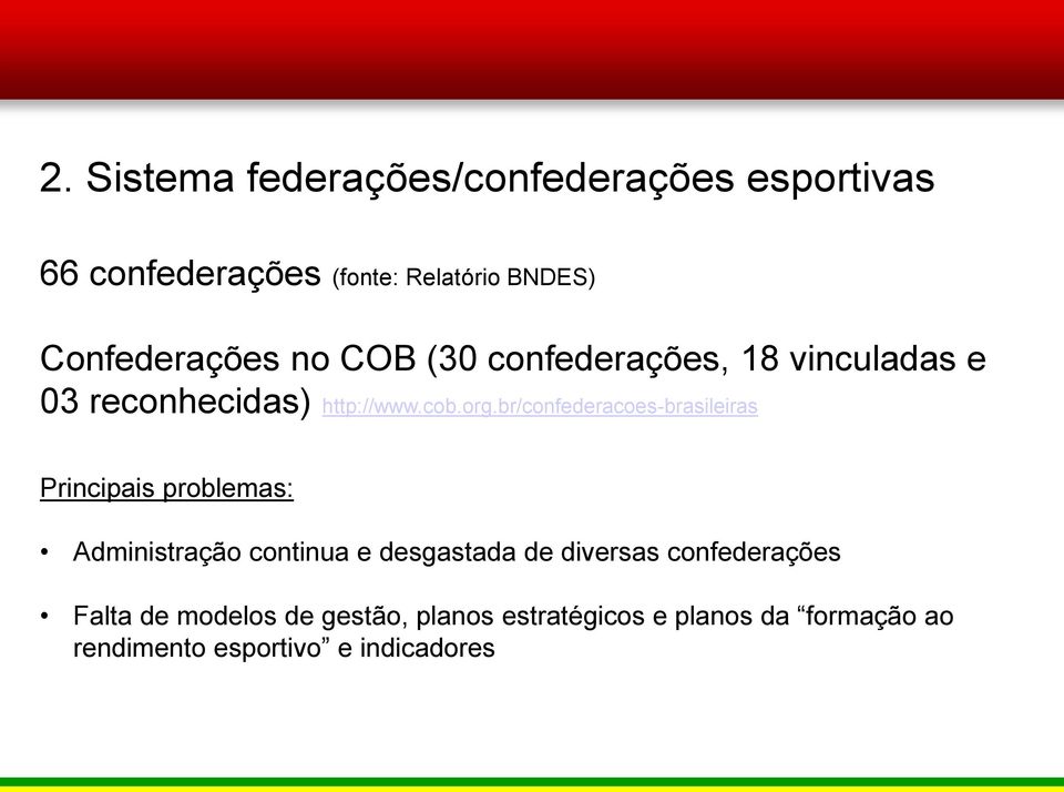 br/confederacoes-brasileiras Principais problemas: Administração continua e desgastada de diversas