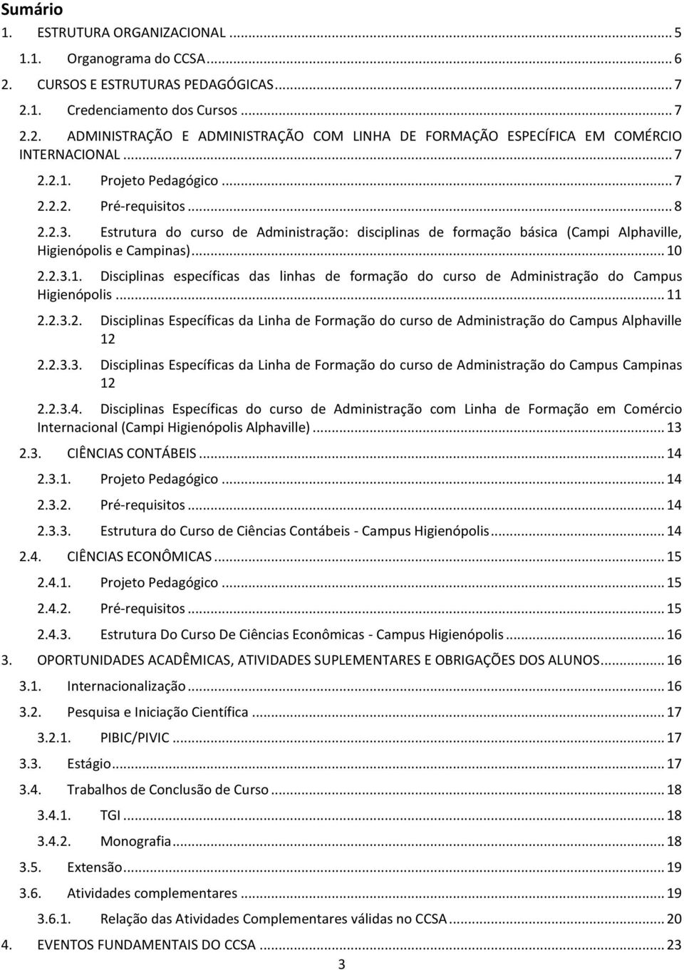 .. 11 2.2.3.2. Disciplinas Específicas da Linha de Formação do curso de Administração do Campus Alphaville 12 2.2.3.3. Disciplinas Específicas da Linha de Formação do curso de Administração do Campus Campinas 12 2.