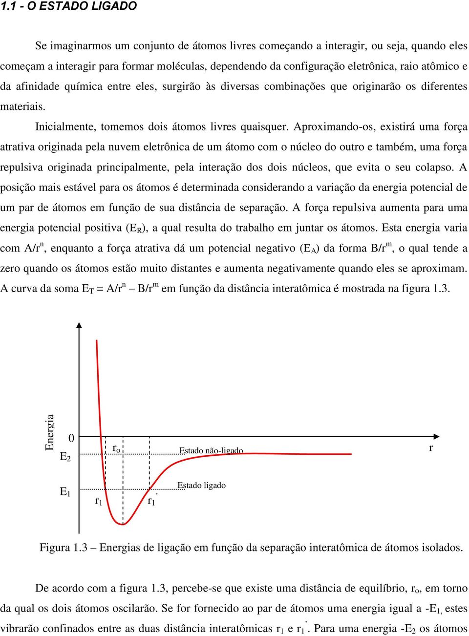 atômico e da afinidade química entre eles, surgirão às diversas combinações que originarão os diferentes materiais. Inicialmente, tomemos dois átomos livres quaisquer.