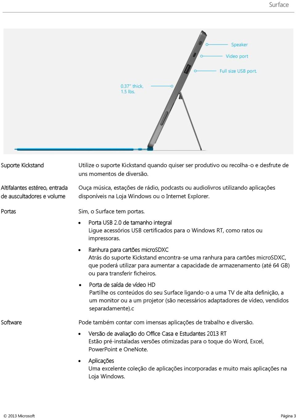 0 de tamanho integral Ligue acessórios USB certificados para o Windows RT, como ratos ou impressoras.