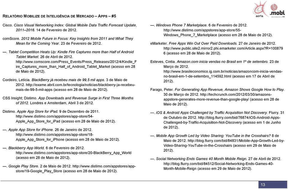 . Tablet Competition Heats Up: Kindle Fire Captures more than Half of Android Tablet Market. 26 de Abril de 2012. http://www.comscore.