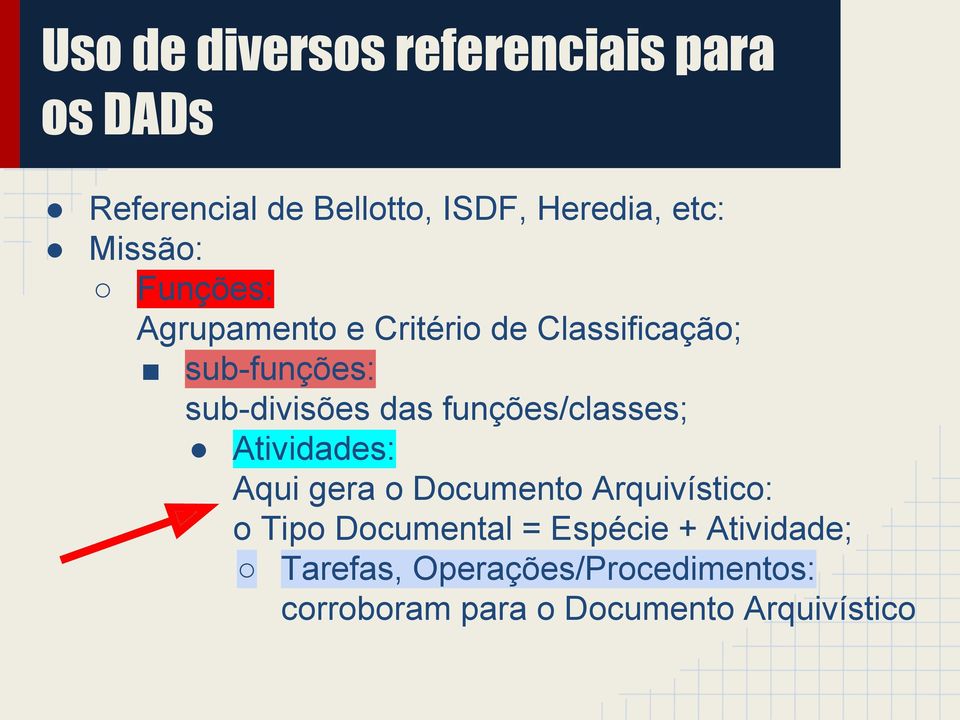 funções/classes; Atividades: Aqui gera o Documento Arquivístico: o Tipo Documental =