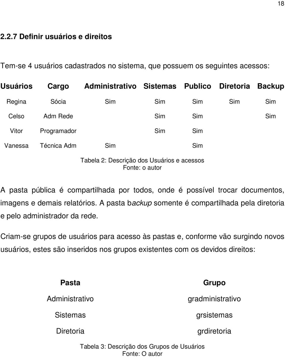 é possível trocar documentos, imagens e demais relatórios. A pasta backup somente é compartilhada pela diretoria e pelo administrador da rede.