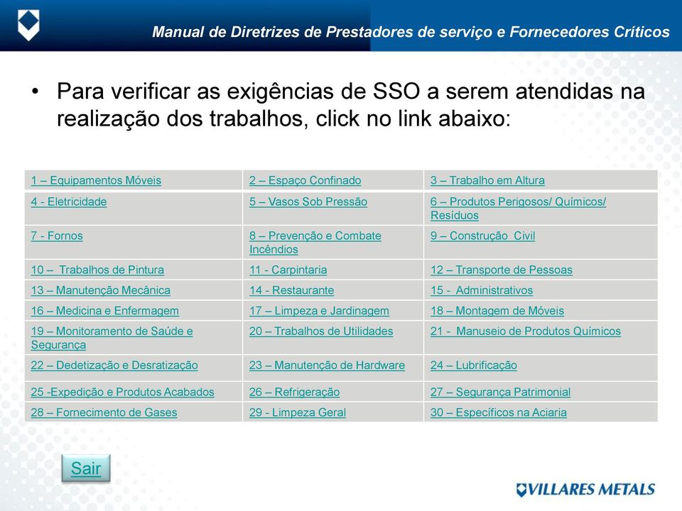 14 - Restaurante 15 - Administrativos 16 Medicina e Enfermagem 17 Limpeza e Jardinagem 18 Montagem de Móveis 19 Monitoramento de Saúde e Segurança 20 Trabalhos de Utilidades 21 - Manuseio de Produtos