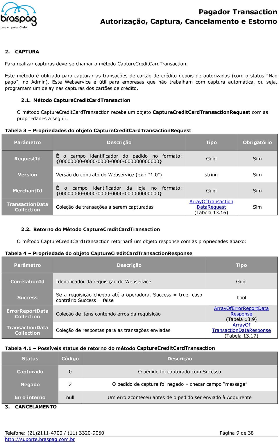 Este Webservice é útil para empresas que não trabalham com captura automática, ou seja, programam um delay nas capturas dos cartões de crédito. 2.1.