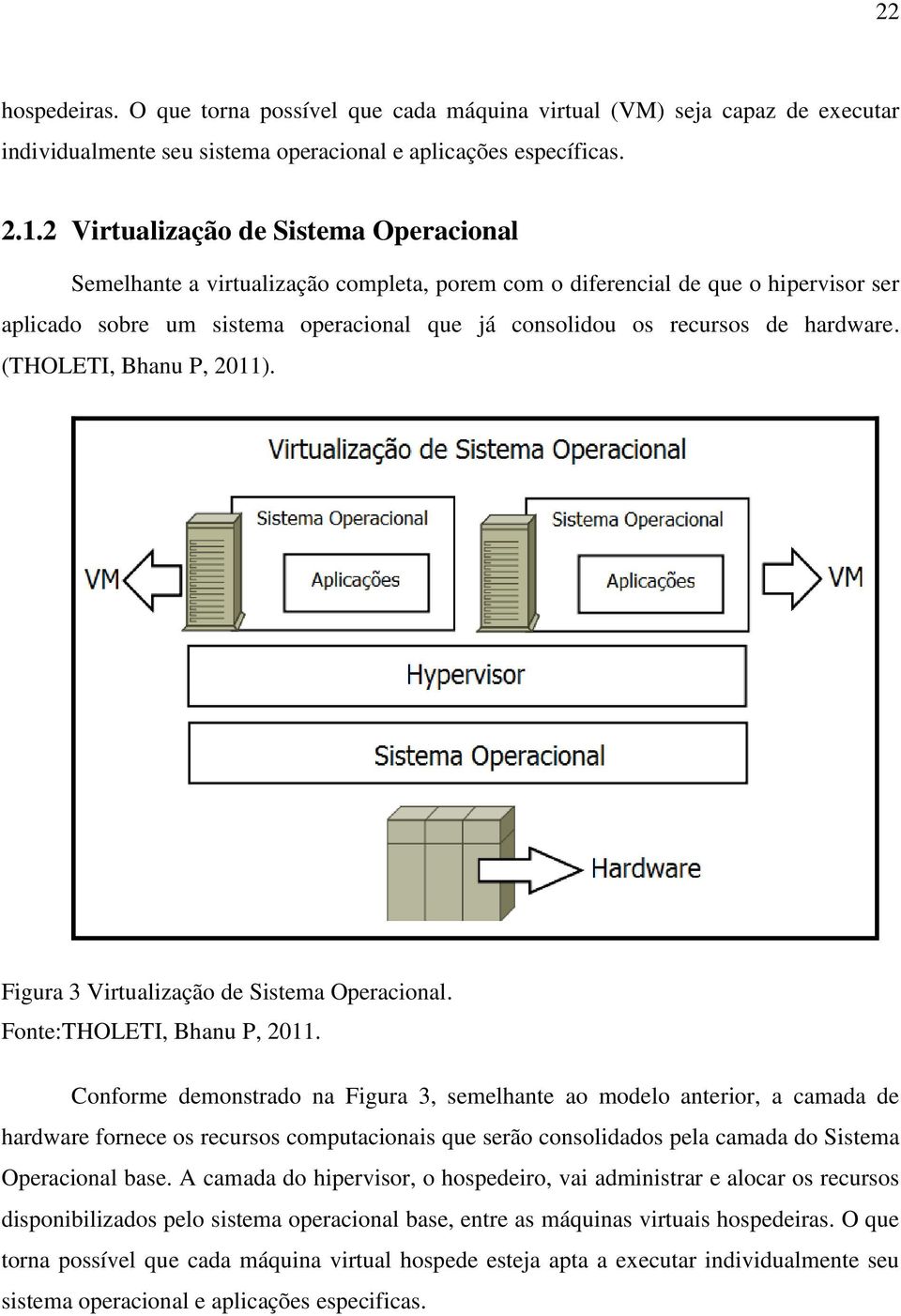 hardware. (THOLETI, Bhanu P, 2011). Figura 3 Virtualização de Sistema Operacional. Fonte:THOLETI, Bhanu P, 2011.