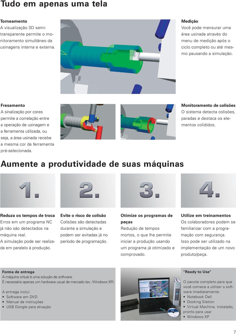 Fresamento A sinalização por cores permite a correlação entre a operação de usinagem e a ferramenta utilizada, ou seja, a área usinada recebe a mesma cor da ferramenta pré-selecionada.