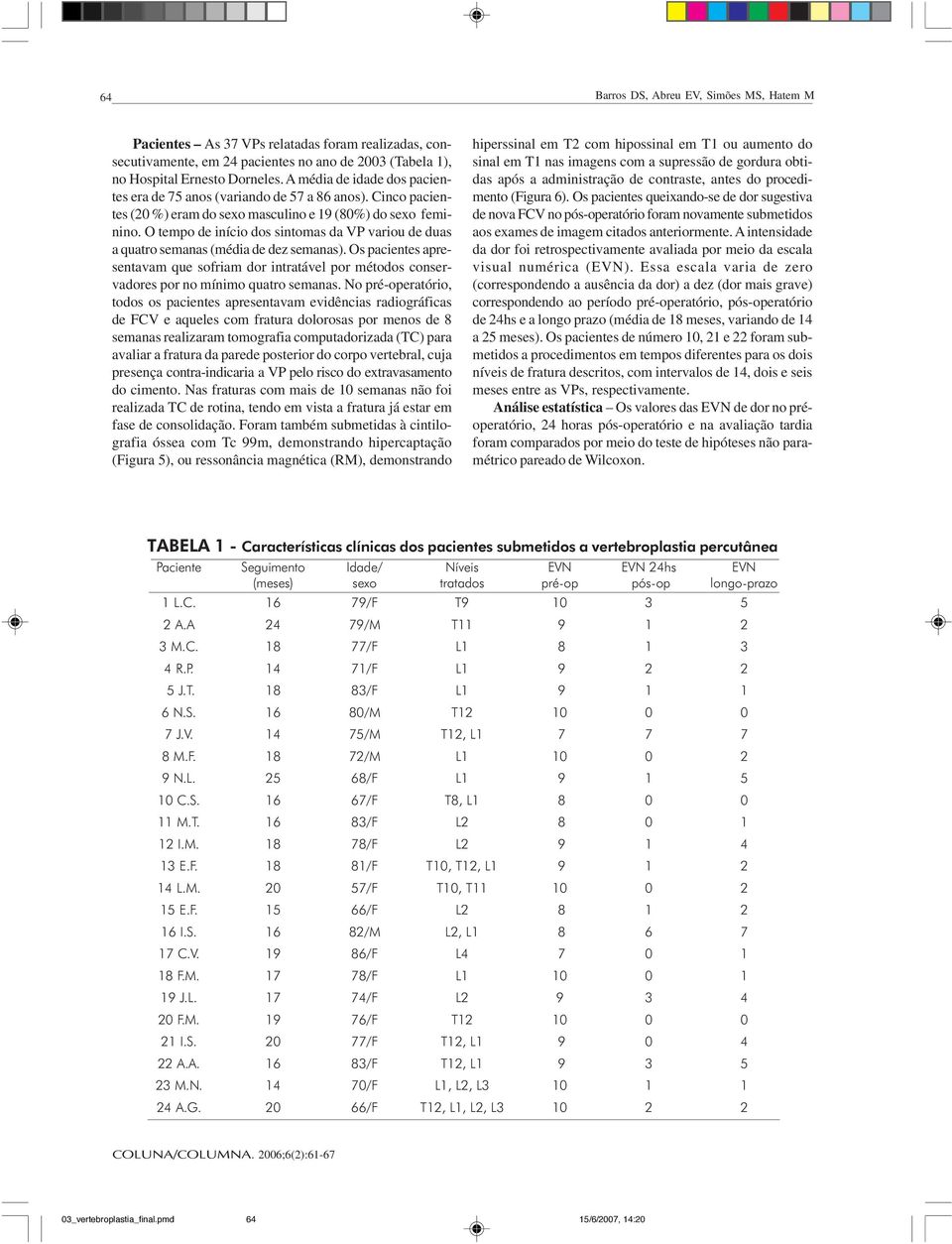 O tempo de início dos sintomas da VP variou de duas a quatro semanas (média de dez semanas).