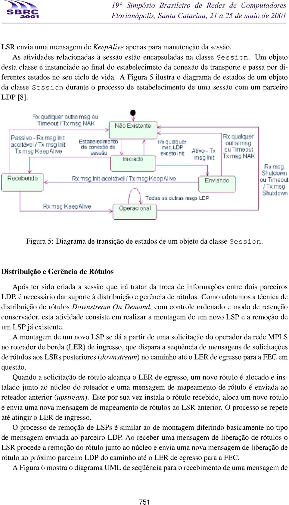 A Figura 5 ilustra o diagrama de estados de um objeto da classe Session durante o processo de estabelecimento de uma sessão com um parceiro LDP [8].