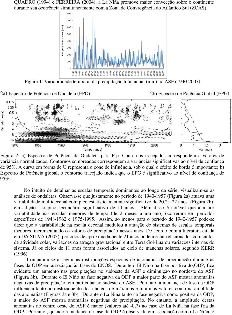 2a) Espectro de Potência de Ondaleta (EPO) 2b) Espectro de Potência Global (EPG) Figura 2: a) Espectro de Potência da Ondaleta para Prp.