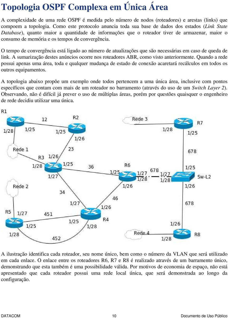 tempos de convergência. O tempo de convergência está ligado ao número de atualizações que são necessárias em caso de queda de link.