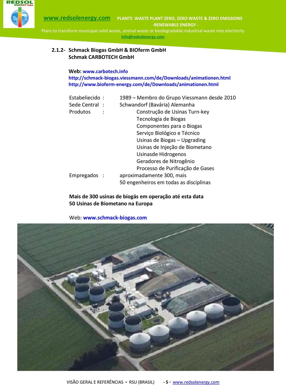 html Estabeliecido : 1989 Membro do Grupo Viessmann desde 2010 Sede Central : Schwandorf (Bavária) Alemanha Produtos : Construção de Usinas Turn-key Tecnologia de Biogas Componentes para o Biogas