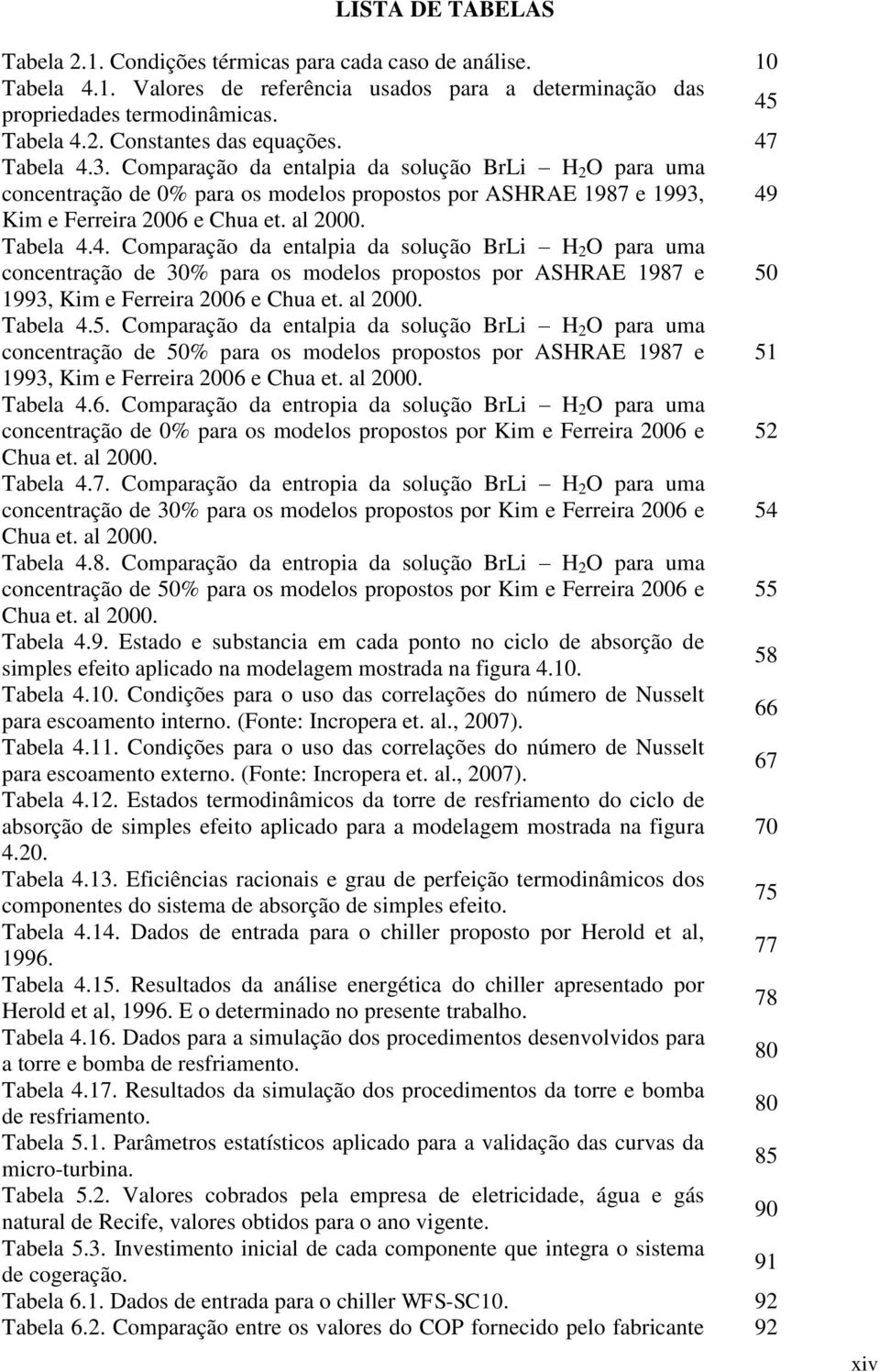 al 2000. Tabela 4.5. Comparação da entalpia da solução BrLi H 2 O para uma concentração de 50% para os modelos propostos por ASHRAE 1987 e 51 1993, Kim e Ferreira 2006 