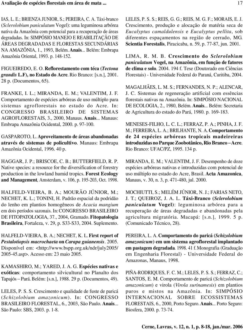 In: SIMPÓSIO MANEJO E REABILITAÇÃO DE ÁREAS DEGRADADAS E FLORESTAS SECUNDÁRIAS NA AMAZÔNIA, 1., 1993, Belém. Anais... Belém: Embrapa Amazônia Oriental, 1993. p. 148-152. FIGUEIREDO, E. O. Reflorestamento com téca (Tectona grandis L.