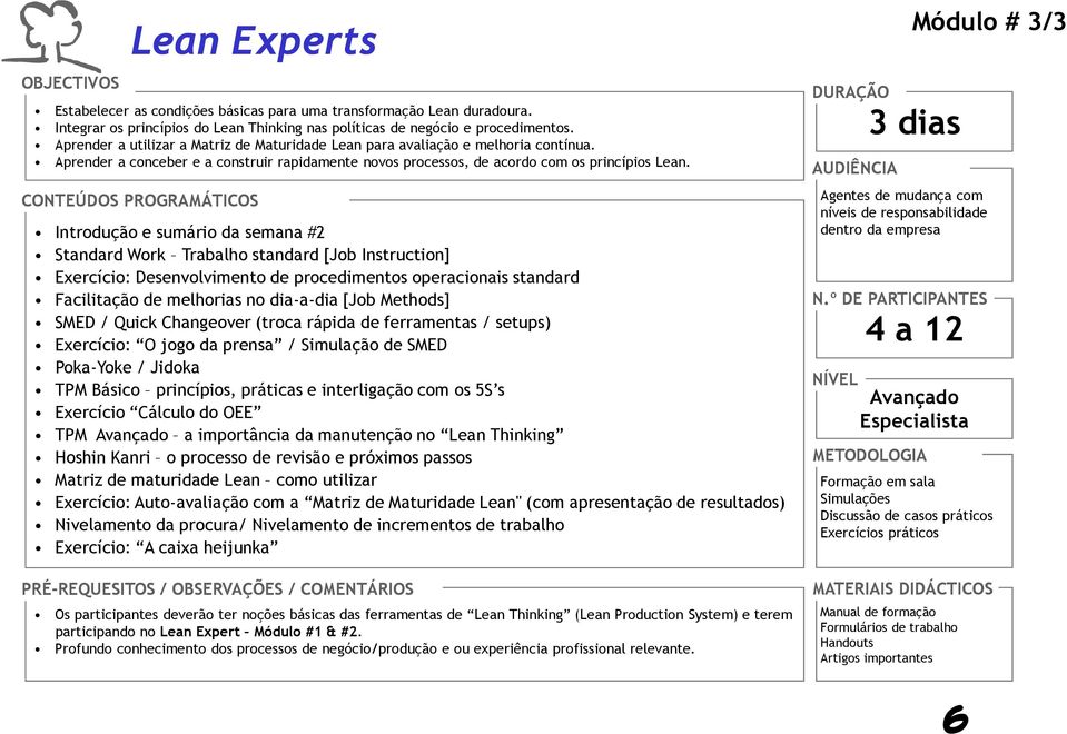 CONTEÚDOS PROGRAMÁTICOS Introdução e sumário da semana #2 Standard Work Trabalho standard [Job Instruction] Exercício: Desenvolvimento de procedimentos operacionais standard Facilitação de melhorias