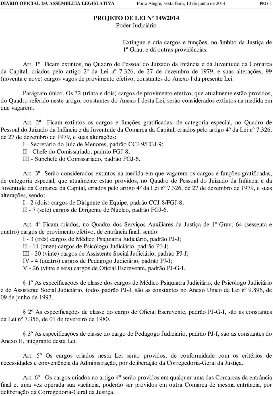 1º Ficam extintos, no Quadro de Pessoal do Juizado da Infância e da Juventude da Comarca da Capital, criados pelo artigo 2º da Lei nº 7.