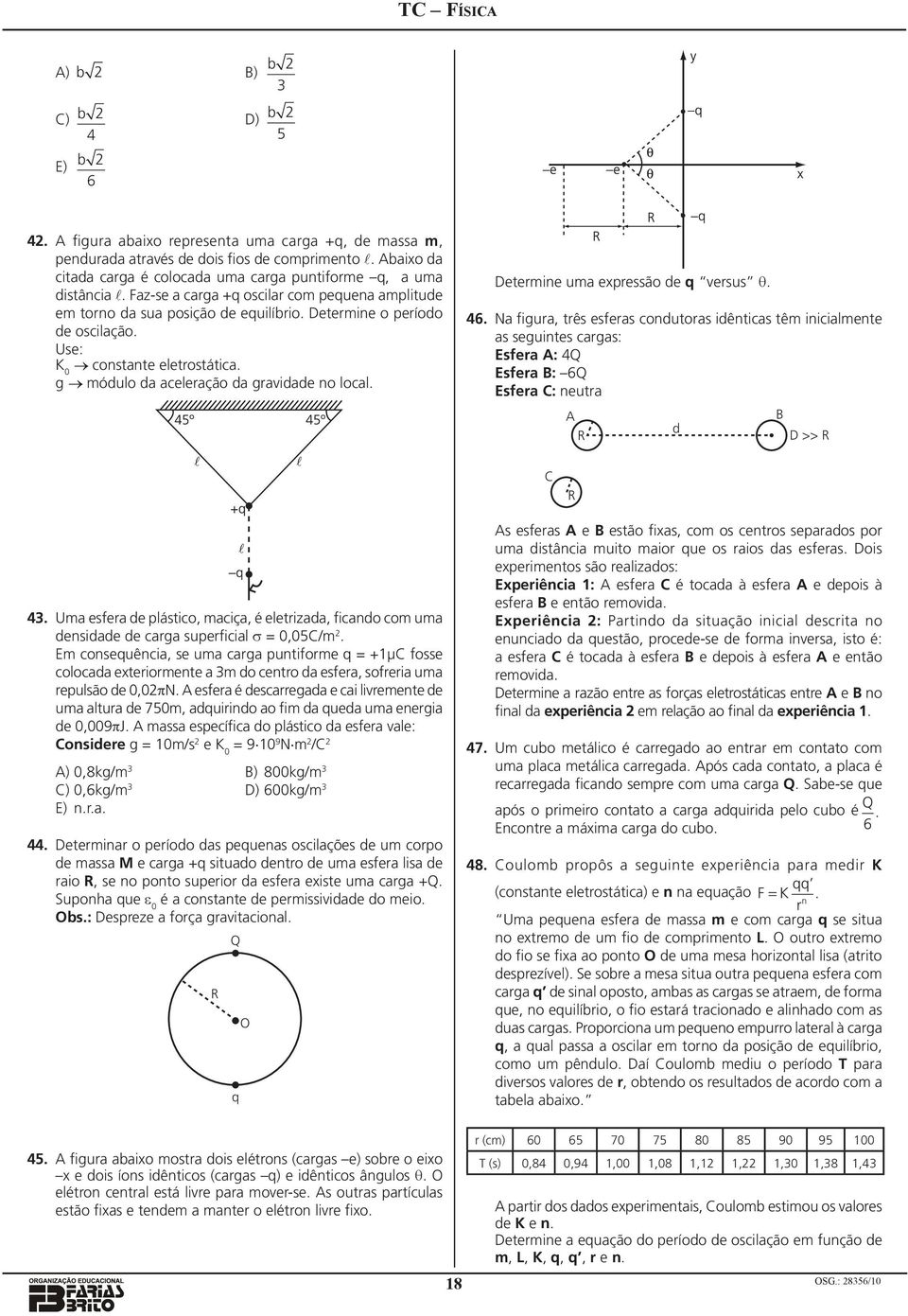 46. N figur, três esfers conutors iêntics têm inicilmente s seguintes crgs: Esfer A: 4 Esfer B: 6 Esfer C: neutr A B R D >> R C R 4.