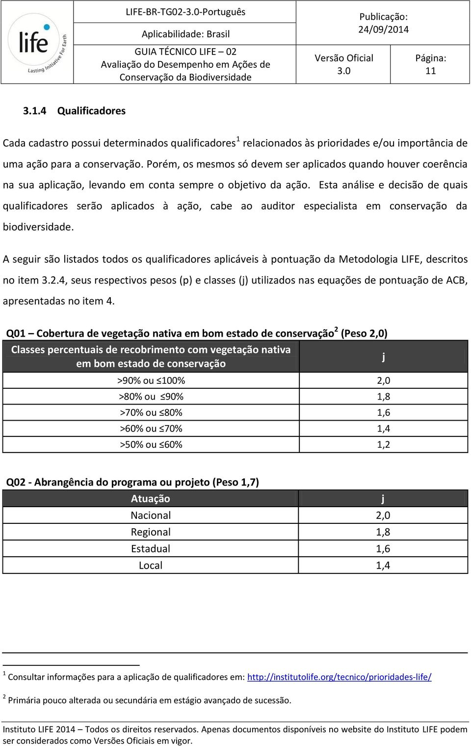 Esta análise e decisão de quais qualificadores serão aplicados à ação, cabe ao auditor especialista em conservação da biodiversidade.