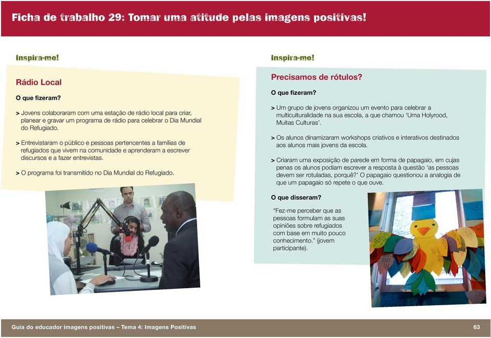 > Entrevistaram o público e pessoas pertencentes a famílias de refugiados que vivem na comunidade e aprenderam a escrever discursos e a fazer entrevistas.