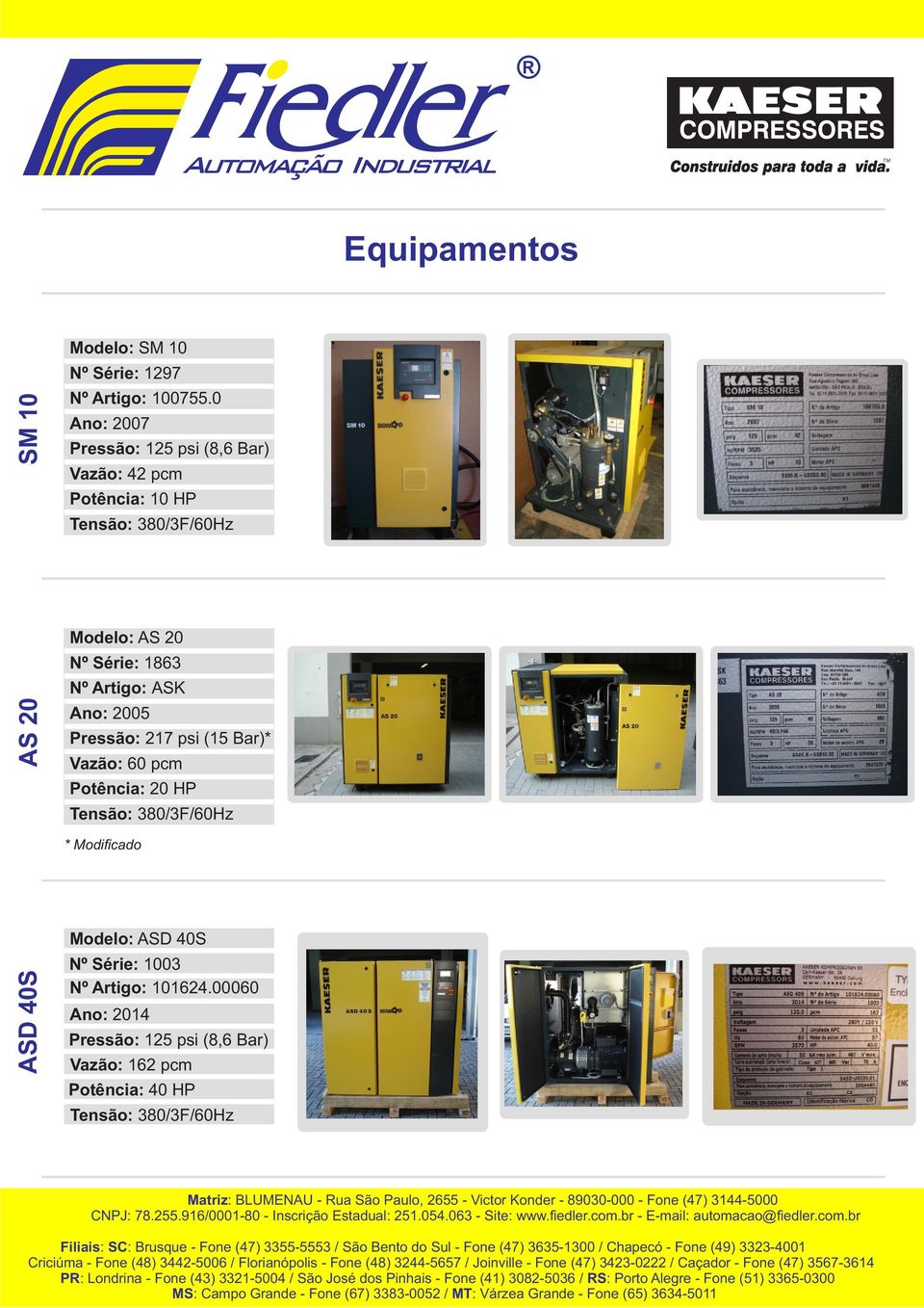 0 ASK Ano: 2005 Pressão: 217 psi (15 Bar)* Nº Vazão: Artigo: 60 pcm 100755.