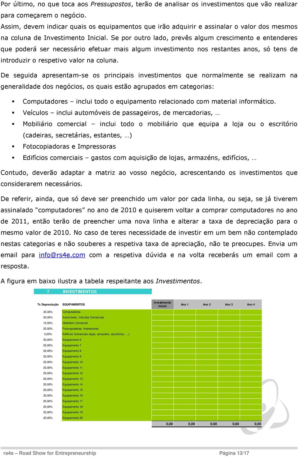 Se por outro lado, prevês algum crescimento e entenderes que poderá ser necessário efetuar mais algum investimento nos restantes anos, só tens de introduzir o respetivo valor na coluna.