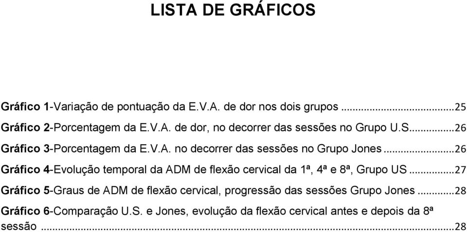 .. 26 Gráfico 4-Evolução temporal da ADM de flexão cervical da 1ª, 4ª e 8ª, Grupo US.