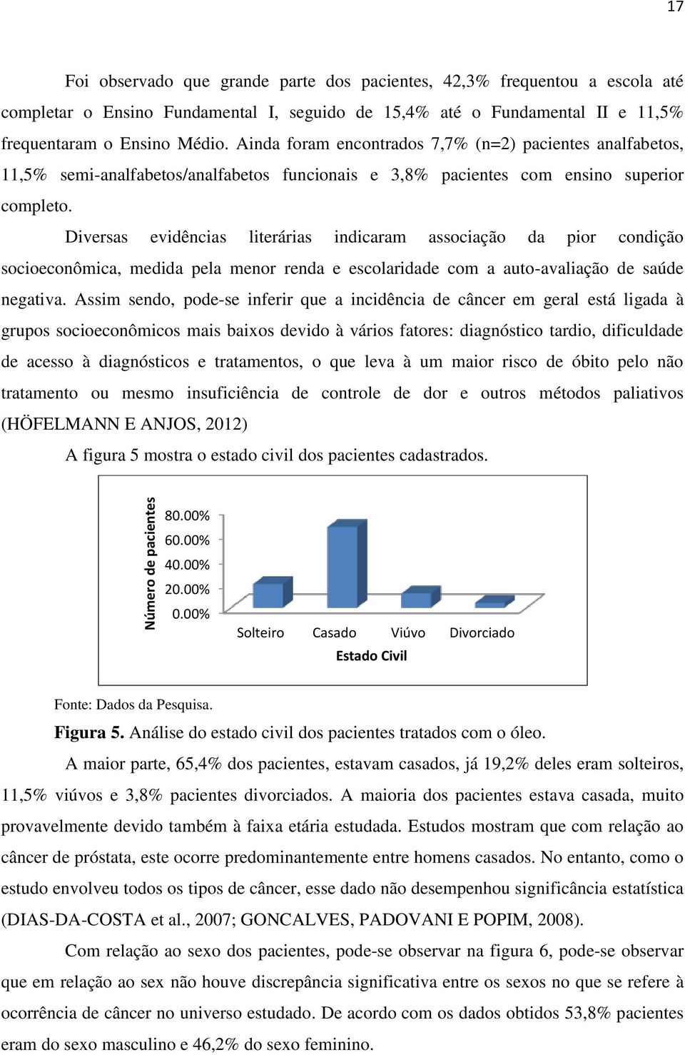 Diversas evidências literárias indicaram associação da pior condição socioeconômica, medida pela menor renda e escolaridade com a auto-avaliação de saúde negativa.