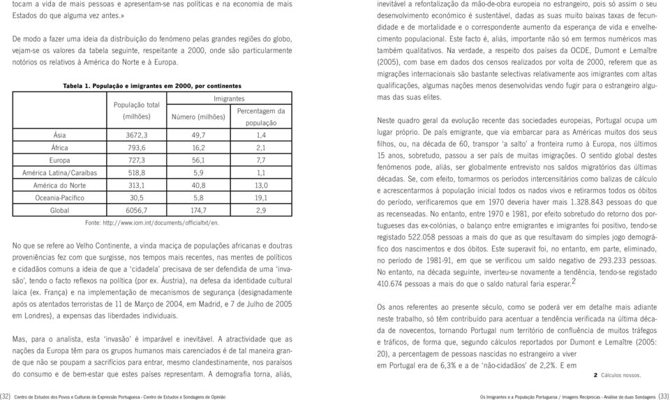 América do Norte e à Europa. Tabela 1.