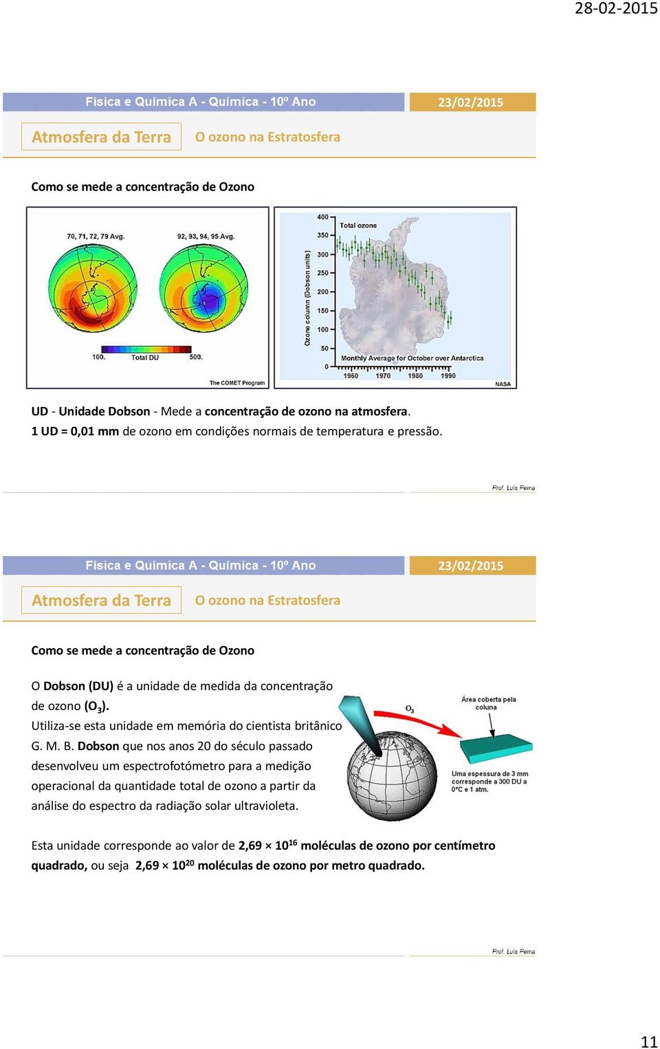 Dobson que nos anos 20 do século passado desenvolveu um espectrofotómetro para a medição operacional da quantidade total de ozono a partir da análise do espectro da