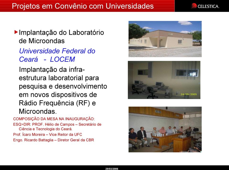 Frequência (RF) e Microondas. COMPOSIÇÃO DA MESA NA INAUGURAÇÃO: ESQ>DIR: PROF.