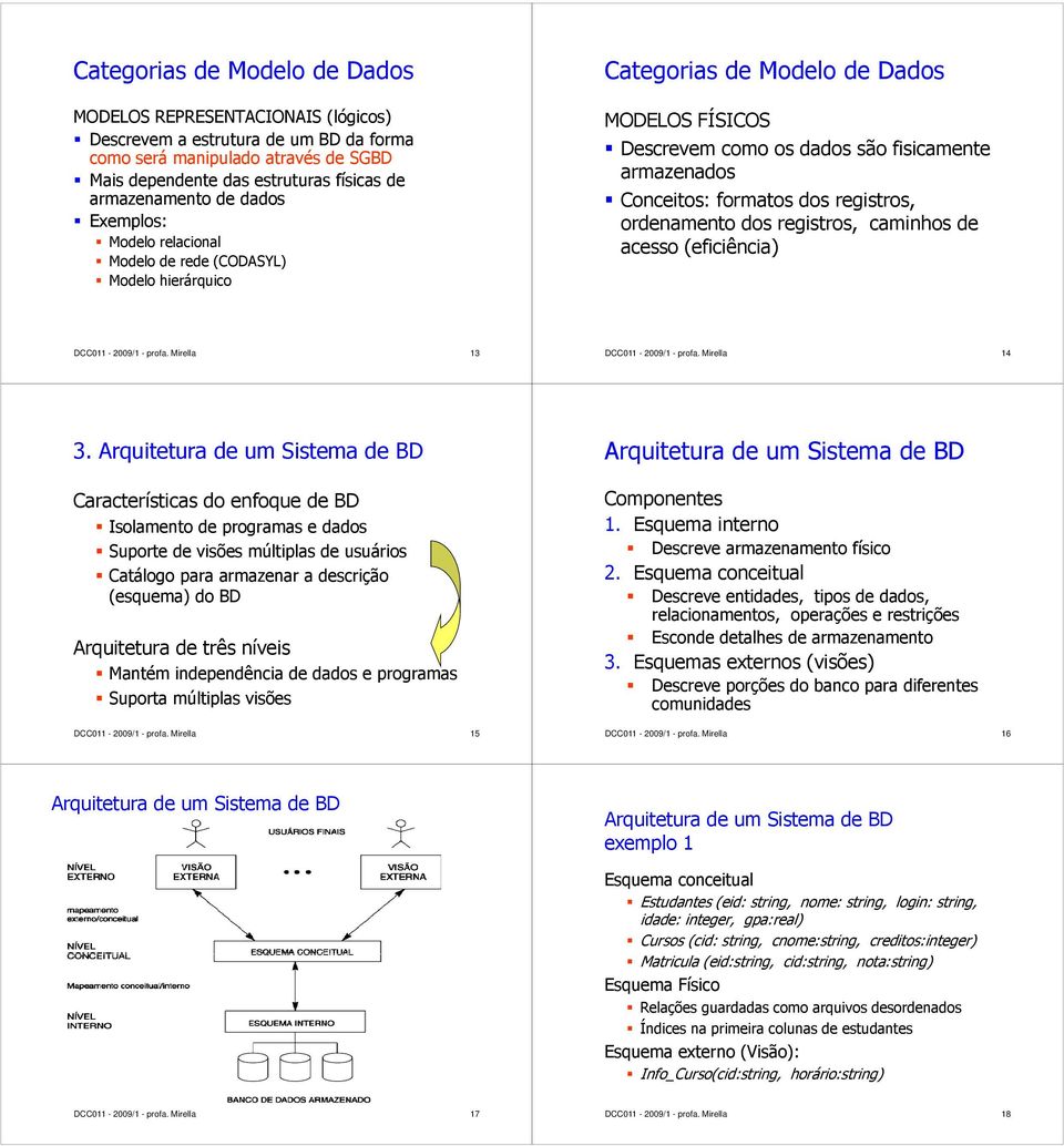 dos registros, ordenamento dos registros, caminhos de acesso (eficiência) DCC011-2009/1 - profa. Mirella 13 DCC011-2009/1 - profa. Mirella 14 3.