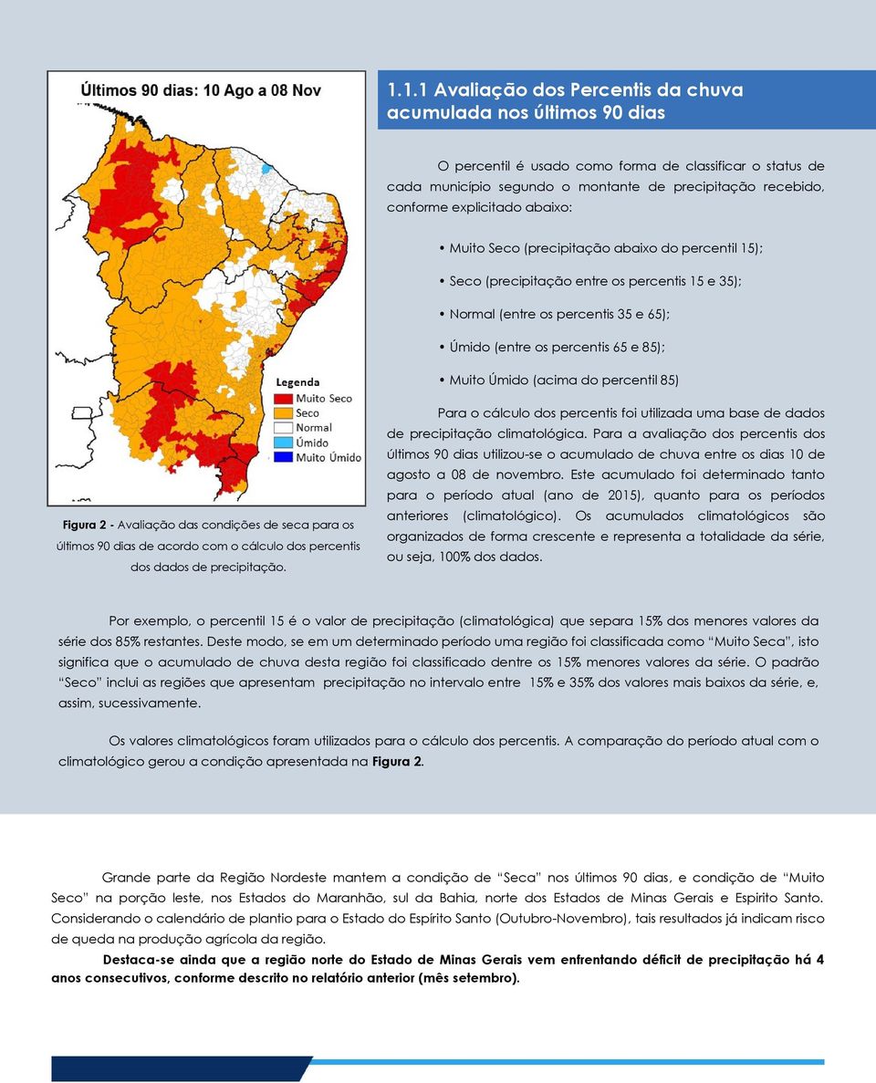 Úmido (acima do percentil 85) Figura 2 - Avaliação das condições de seca para os últimos 90 dias de acordo com o cálculo dos percentis dos dados de precipitação.