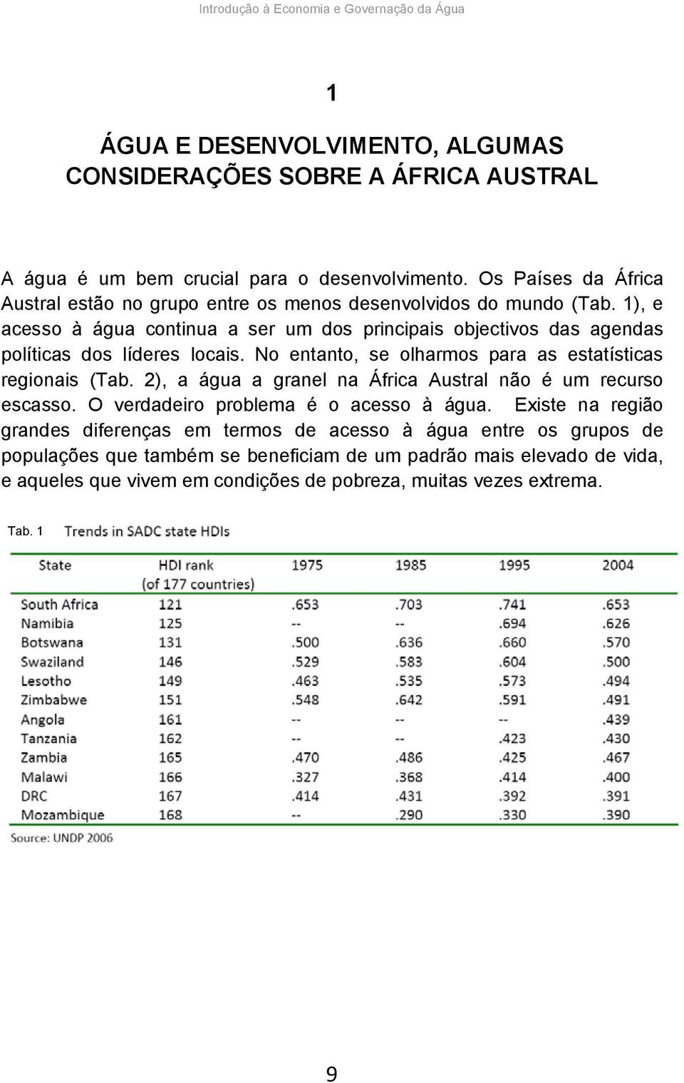 1), e acesso à água continua a ser um dos principais objectivos das agendas políticas dos líderes locais. No entanto, se olharmos para as estatísticas regionais (Tab.