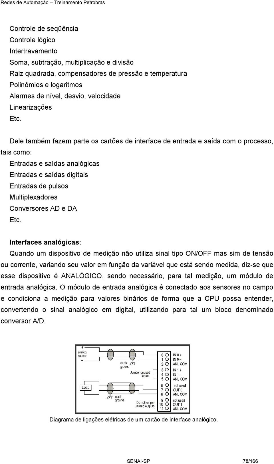 Dele também fazem parte os cartões de interface de entrada e saída com o processo, tais como: Entradas e saídas analógicas Entradas e saídas digitais Entradas de pulsos Multiplexadores Conversores AD