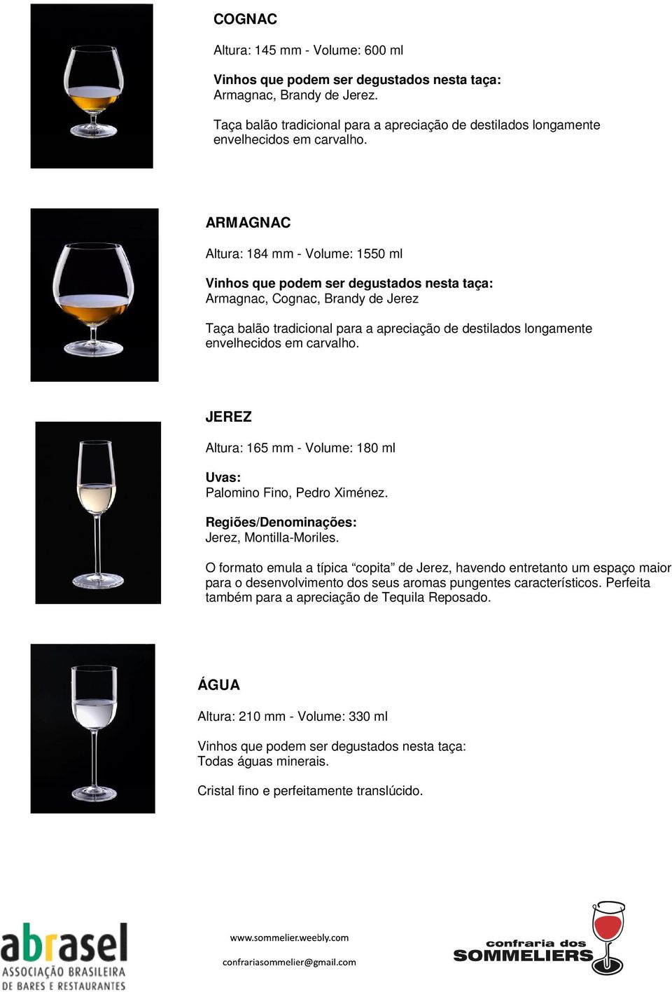 JEREZ Altura: 165 mm - Volume: 180 ml Palomino Fino, Pedro Ximénez. Regiões/Denominações: Jerez, Montilla-Moriles.