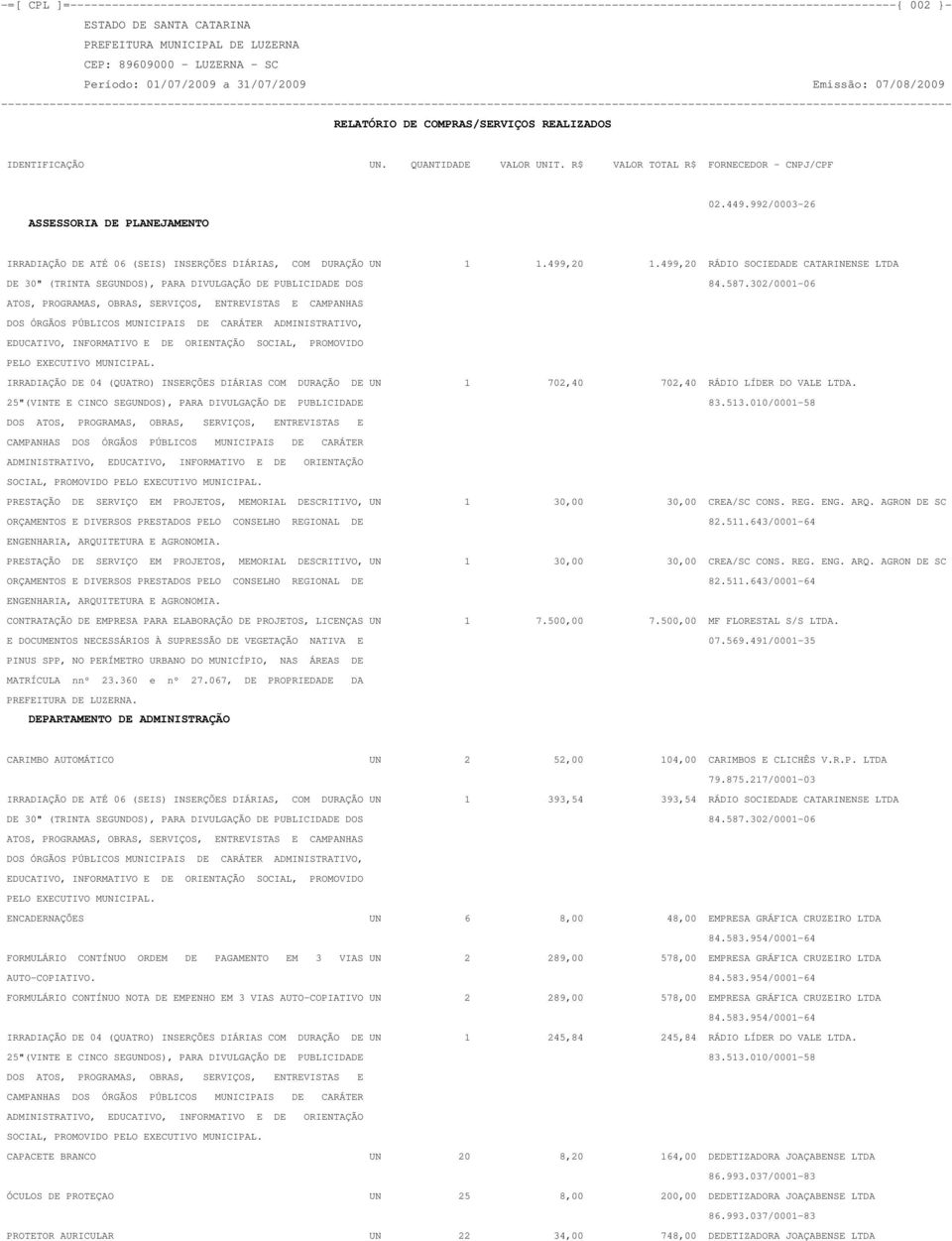 302/0001-06 ATOS, PROGRAMAS, OBRAS, SERVIÇOS, ENTREVISTAS E CAMPANHAS DOS ÓRGÃOS PÚBLICOS MUNICIPAIS DE CARÁTER ADMINISTRATIVO, EDUCATIVO, INFORMATIVO E DE ORIENTAÇÃO SOCIAL, PROMOVIDO PELO EXECUTIVO