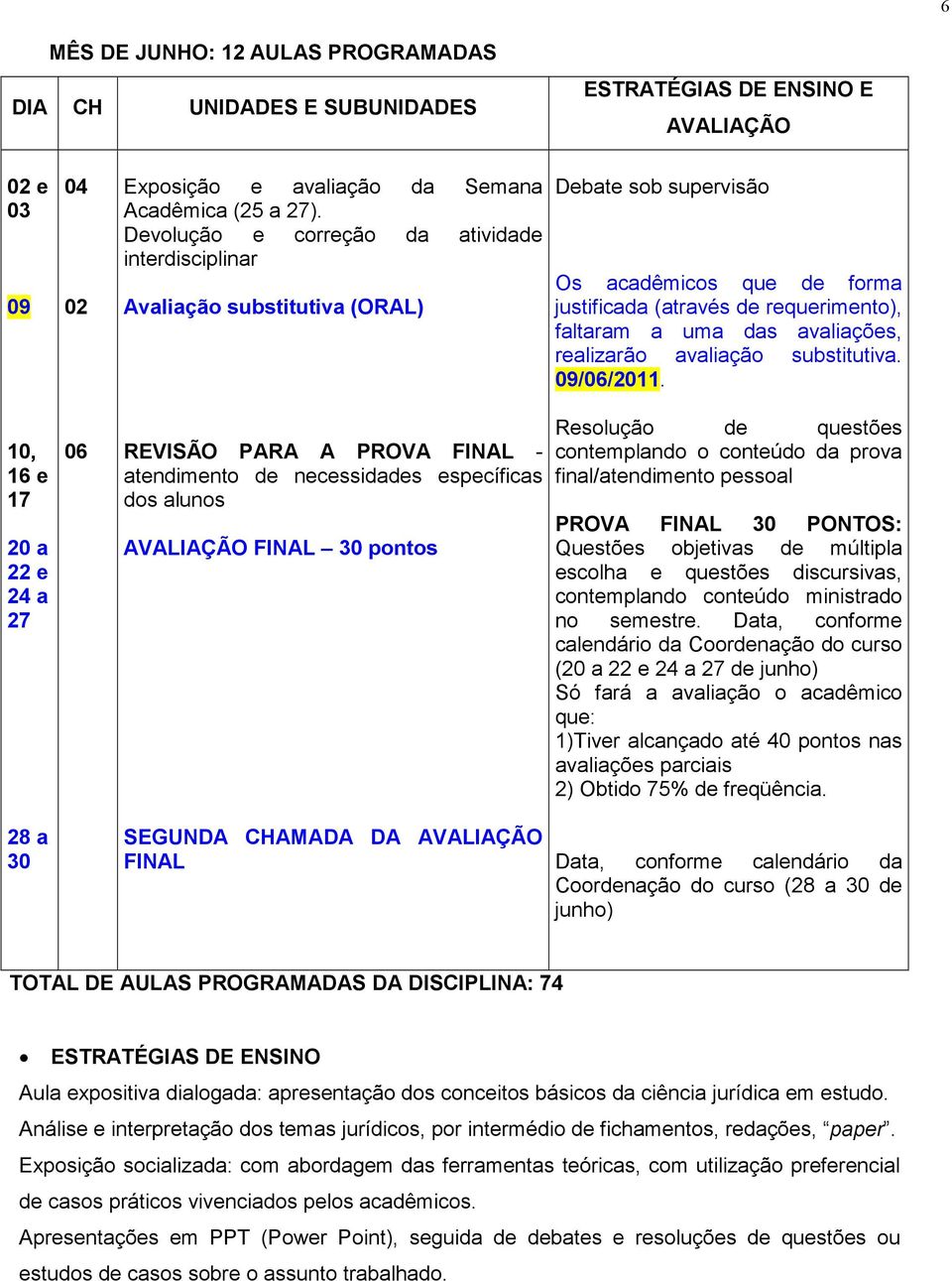 supervisão Os acadêmicos que de forma justificada (através de requerimento), faltaram a uma das avaliações, realizarão avaliação substitutiva. 09/06/2011.