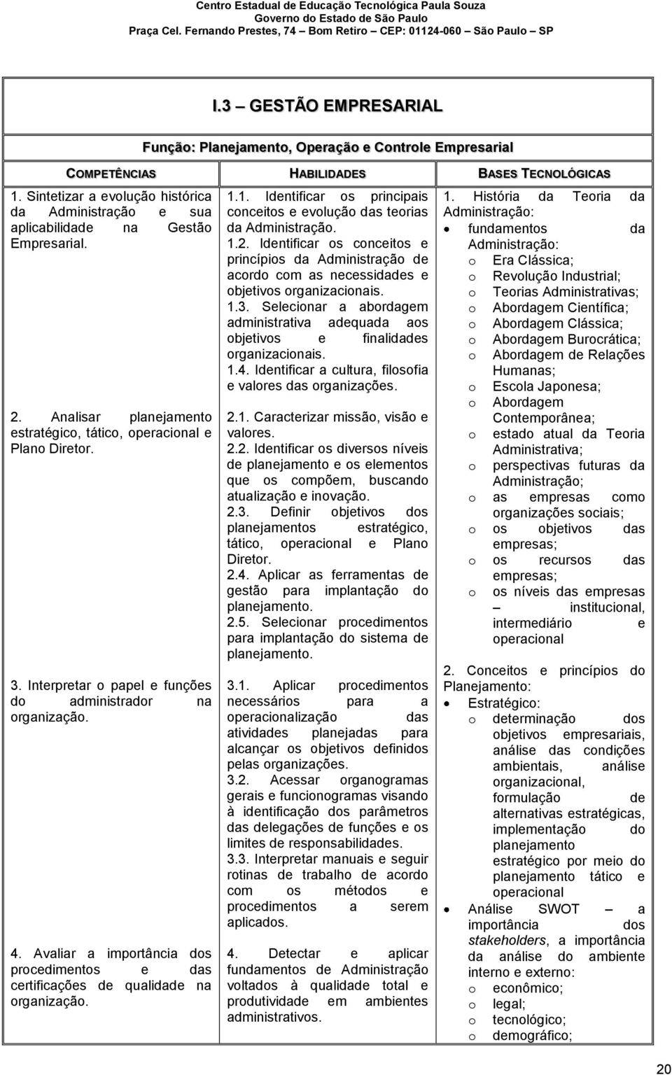 Interpretar o papel e funções do administrador na organização. 4. Avaliar a importância dos procedimentos e das certificações de qualidade na organização. 1.