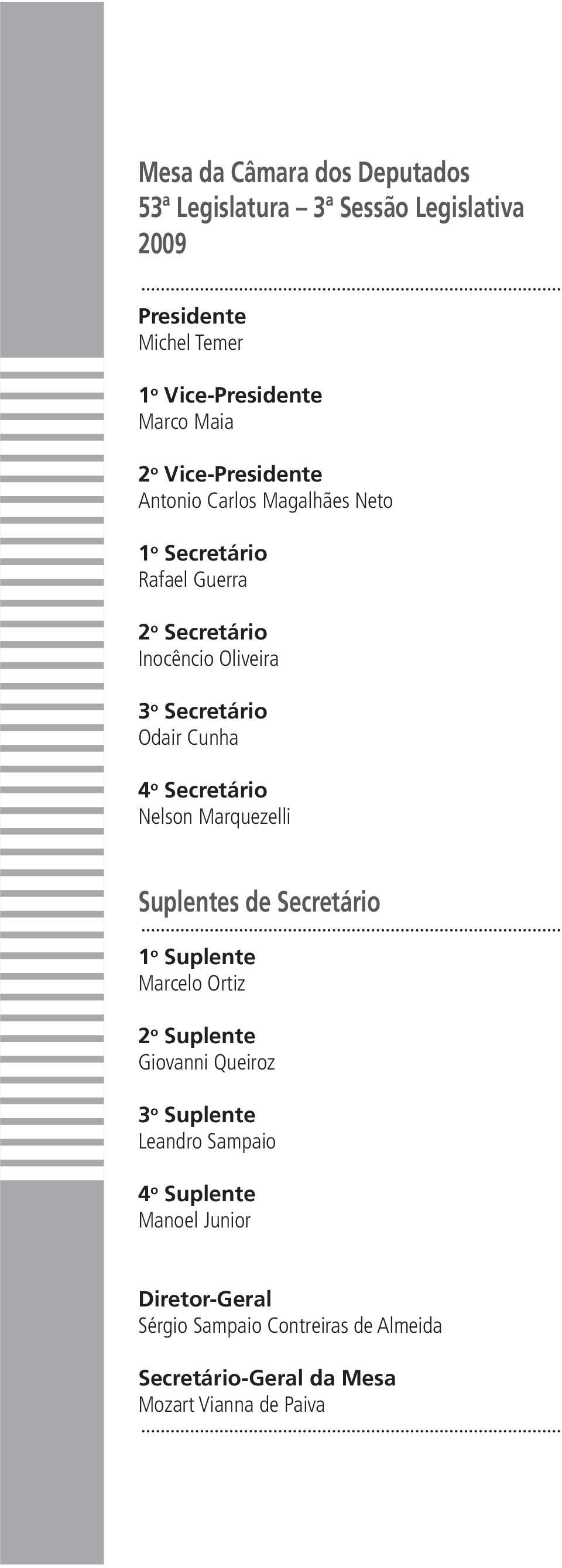 Cunha 4 o Secretário Nelson Marquezelli Suplentes de Secretário 1 o Suplente Marcelo Ortiz 2 o Suplente Giovanni Queiroz 3 o Suplente