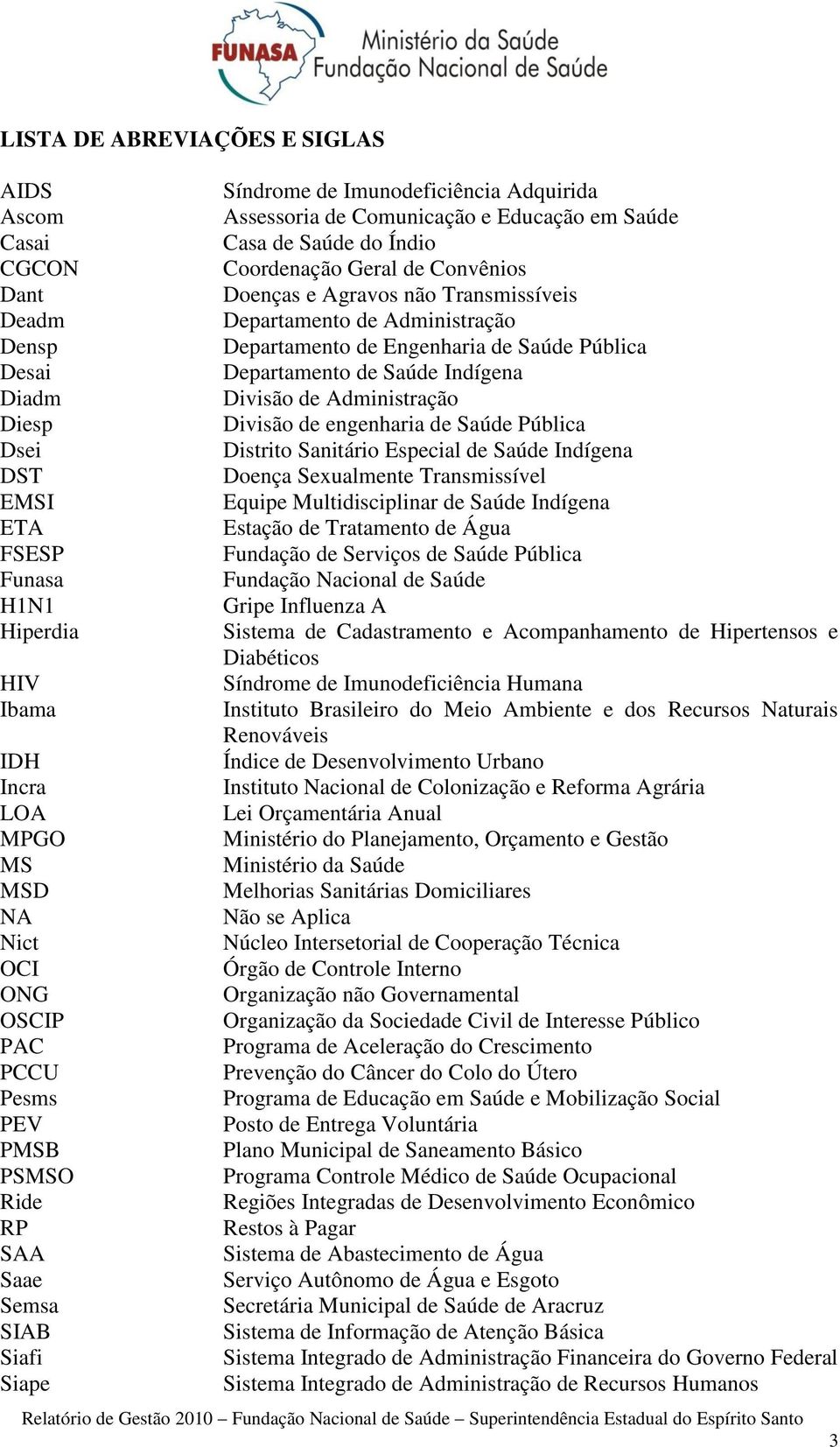 Divisão de engenharia de Saúde Pública Dsei Distrito Sanitário Especial de Saúde Indígena DST Doença Sexualmente Transmissível EMSI Equipe Multidisciplinar de Saúde Indígena ETA Estação de Tratamento