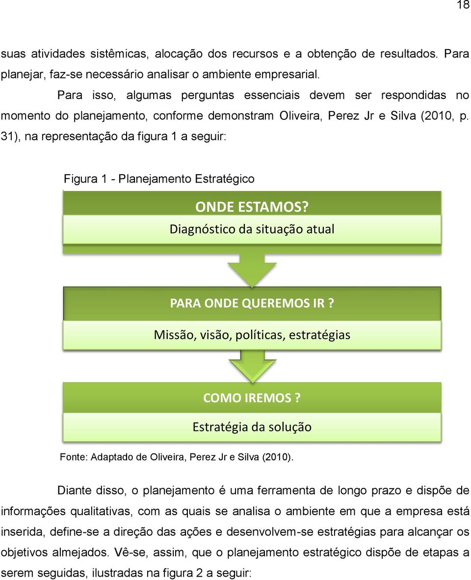 31), na representação da figura 1 a seguir: Figura 1 - Planejamento Estratégico ONDE ESTAMOS? Diagnóstico da situação atual PARA ONDE QUEREMOS IR? Missão, visão, políticas, estratégias COMO IREMOS?