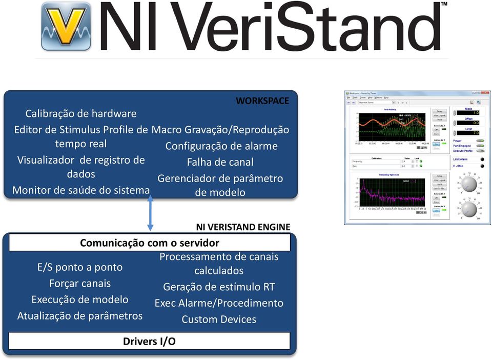 modelo NI VERISTAND ENGINE Comunicação com o servidor E/S ponto a ponto Forçar canais Execução de modelo Atualização