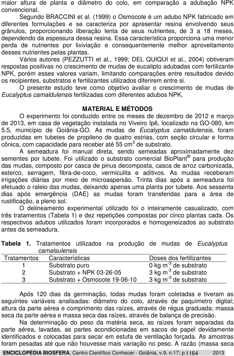 meses, dependendo da espessura dessa resina. Essa característica proporciona uma menor perda de nutrientes por lixiviação e consequentemente melhor aproveitamento desses nutrientes pelas plantas.